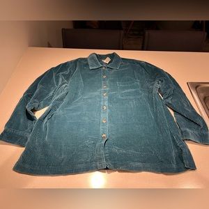LL Bean Women Corduroy Relaxed Shirt Wide Wale, Soft, XL, Bluebird, Vintage